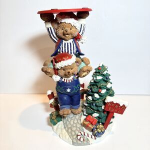 Costco ChristmasTeddy Bear Cookie Plate & Stand Cookies for Santa North Pole 12"